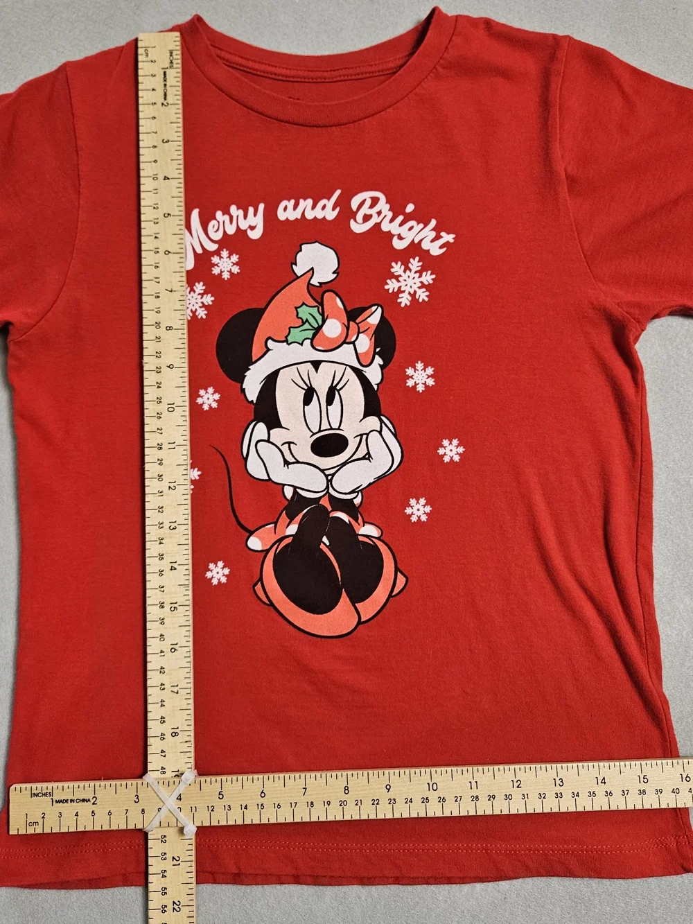 Disney Junior Minnie Mouse Merry & Bright Christmas Red Tee Size S